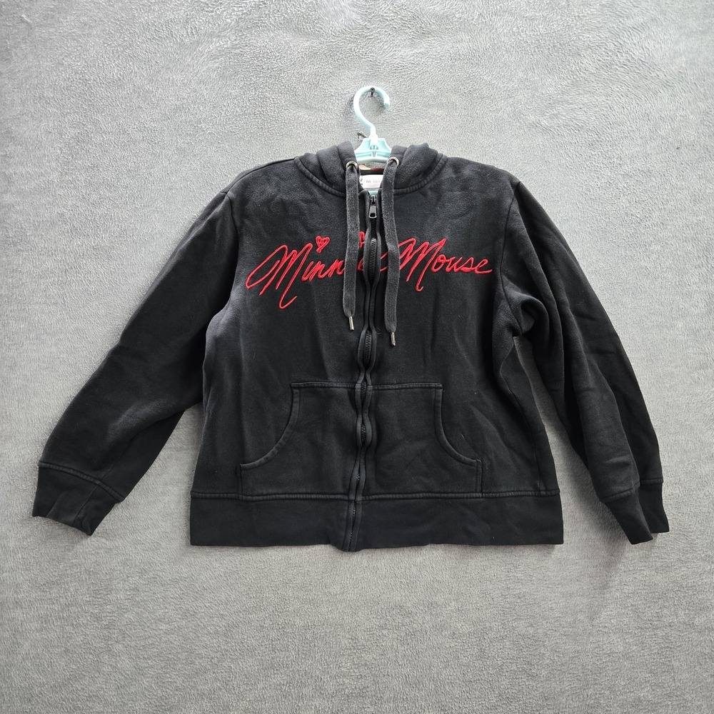 Disney Parks Women Hoodie XL Black Minnie Mouse Embroidery Polka Dot